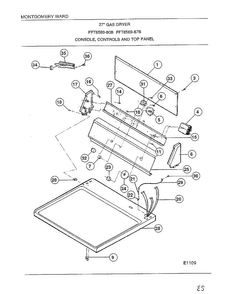 Console/controls/top Panel Diagram and Parts List for 8589-87B  Frigidaire Dryer