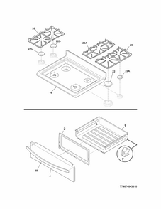 Top/drawer Diagram and Parts List for 79074043310  Kenmore Range