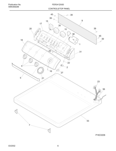 Controls/Top Panel Diagram and Parts List for FER341ZAS0  Frigidaire Dryer