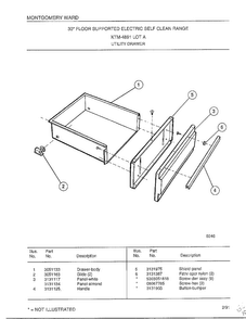 Utility Drawer Diagram and Parts List for 4891A  Frigidaire Range