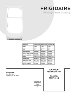 01 - Cover Sheet Diagram and Parts List for FFHT1514QB5  Frigidaire Refrigerator