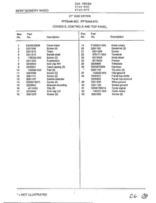 Console, Controls And Top Panel Page 2 Diagram and Parts List for 8348-87C  Frigidaire Dryer
