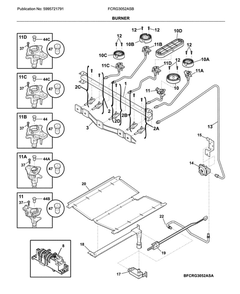 Burner Diagram and Parts List for FCRG3052ASB  Frigidaire Range