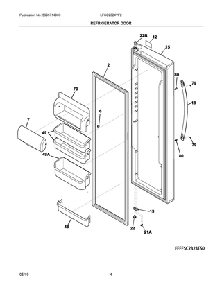 Refrigerator Door Diagram and Parts List for LFSC2324VF2  Frigidaire Refrigerator