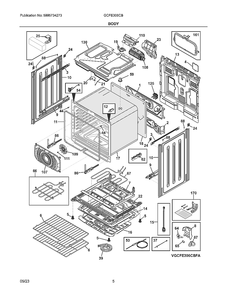 Body Diagram and Parts List for GCFE306CBDA  Electrolux Range