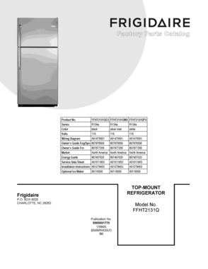 01 - COVER SHEET Diagram and Parts List for FFHT2131QE3  Frigidaire Refrigerator