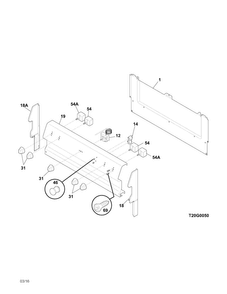 Backguard Diagram and Parts List for FFEF3003RBA  Frigidaire Range