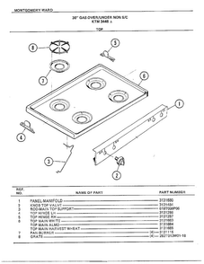 30" Gas Over/under Top Diagram and Parts List for 3448A  Frigidaire Range