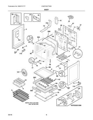 Body Diagram and Parts List for CGEF3037TWD  Frigidaire Range