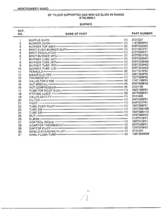 30" Floor Gas/burner Page 2 Diagram and Parts List for 2509A  Frigidaire Range