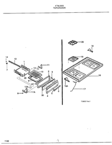 Top/drawer Diagram and Parts List for 2833  Frigidaire Range