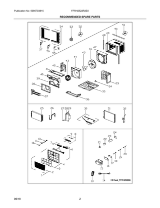Recommended Spare Parts Diagram and Parts List for FFRH2522R2E0  Frigidaire Air Conditioner