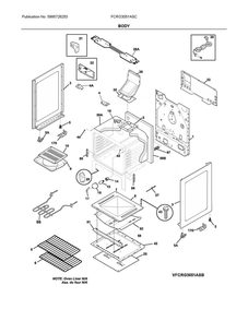 Body Diagram and Parts List for FCRG3051ASC  Frigidaire Range