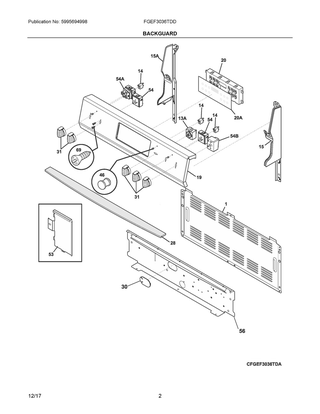 Backguard Diagram and Parts List for FGEF3036TDD  Frigidaire Range