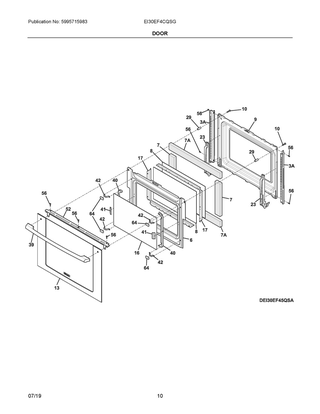 Door Diagram and Parts List for EI30EF4CQSG  Frigidaire Range