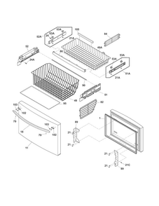 Freezer Drawer, Baskets Diagram and Parts List for FGHF2344MF7  Frigidaire Refrigerator