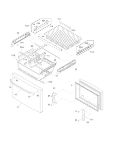 Freezer Drawer, Baskets Diagram and Parts List for FFHB2740PE0  Frigidaire Refrigerator