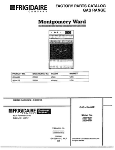 Gas Range Front Cover Diagram and Parts List for 285947B  Frigidaire Range