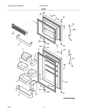 02 - DOOR Diagram and Parts List for FGHI2164TF0  Frigidaire Refrigerator