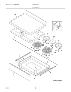 Top/Drawer Diagram and Parts List for FCRE3052BWB  Frigidaire Range