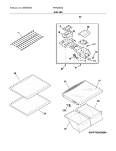 Shelves Diagram and Parts List for FFTR20D2QW2  Frigidaire Refrigerator
