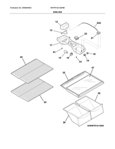 Shelves Diagram and Parts List for WWTR1821QW8B  Westinghouse Refrigerator