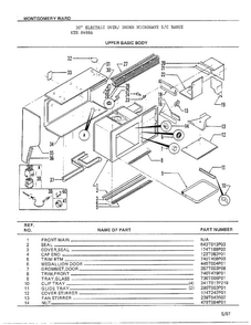 Upper Basic Body Diagram and Parts List for 8488A  Frigidaire Range