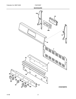 Backguard Diagram and Parts List for FGGF3059TDE  Frigidaire Range