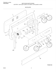 Backguard Diagram and Parts List for MEF331BHWA  Frigidaire Range