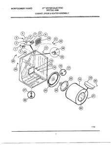 Cabinet, Drum And Heater Diagram and Parts List for FFT7001-80B  Frigidaire Dryer