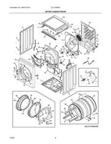 Dryer Cabinet/Drum Diagram and Parts List for ELTG7600AT0  Frigidaire Washer Dryer Combo