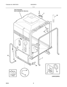 Tub Diagram and Parts List for 605222851B  Frigidaire Dishwasher