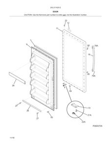 Door Diagram and Parts List for 25321742512  Kenmore Freezer