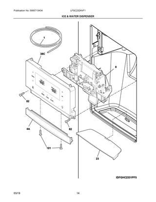 Ice & Water Dispenser Diagram and Parts List for LFSC2324VF1  Frigidaire Refrigerator