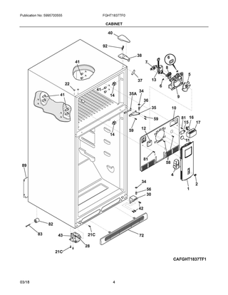 Cabinet Diagram and Parts List for FGHT1837TF0  Frigidaire Refrigerator
