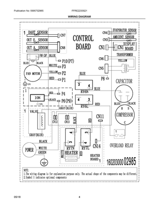 Wiring Diagram Diagram and Parts List for FFRE2233S21  Frigidaire Air Conditioner