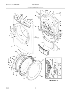 Front Panel/Lint Filter Diagram and Parts List for ELFE773CAA0  Frigidaire Dryer