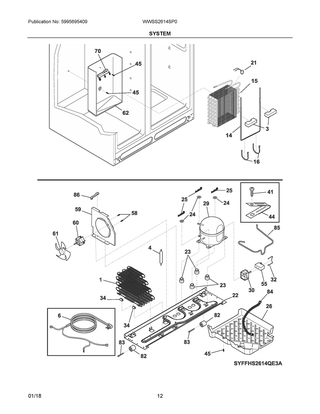 System Diagram and Parts List for WWSS2614SP0  Frigidaire Refrigerator