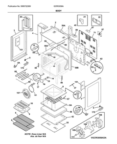 Body Diagram and Parts List for GCRI3058ADB  Frigidaire Range