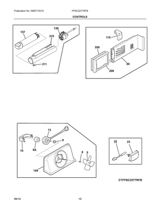 Controls Diagram and Parts List for FPSC2277RFB  Frigidaire Refrigerator