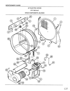 Drum Components, Blower Diagram and Parts List for 7507A  Frigidaire Dryer