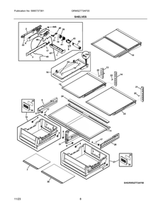 Shelves Diagram and Parts List for GRMS2773AF00  Frigidaire Refrigerator