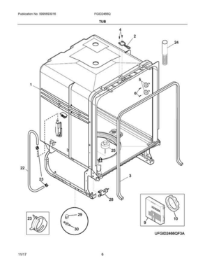 04 - Tub Diagram and Parts List for FGID2466QB6A  Frigidaire Dishwasher