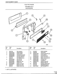 Backguard Diagram and Parts List for 4822A  Frigidaire Range