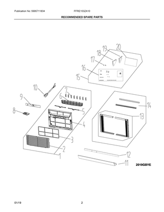 Recommended Spare Parts Diagram and Parts List for FFRE153ZA10  Frigidaire Air Conditioner