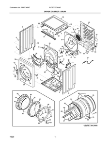 Dryer Cabinet / Drum Diagram and Parts List for ELTE730CAW0  Frigidaire Washer Dryer Combo