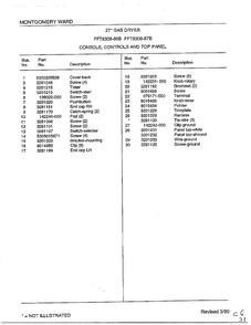 Console, Controls And Top Panel Page 2 Diagram and Parts List for 7308B  Frigidaire Dryer