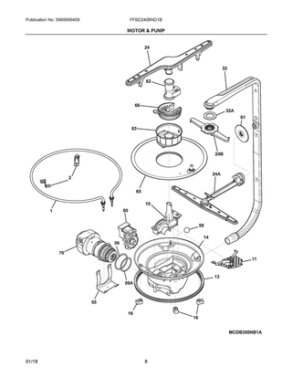 Motor & Pump Diagram and Parts List for FFBD2406ND1B  Frigidaire Dishwasher