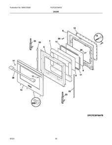Door Diagram and Parts List for PCFE3078AFB  Frigidaire Range