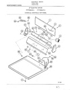 Console, Controls, Top Panel Diagram and Parts List for 7589-87A  Frigidaire Dryer